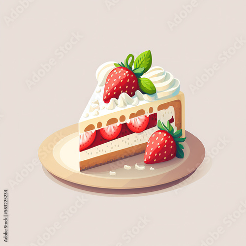 strawberry cake, sticker, pop art, generative AI 