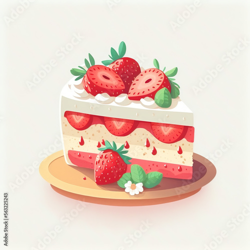 strawberry cake, sticker, pop art, generative AI 