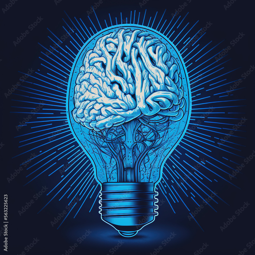  brain in light bulb. idea and creativity. Generative AI - obrazy, fototapety, plakaty 