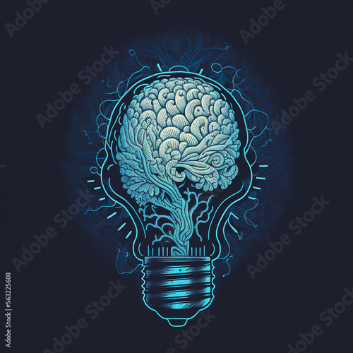  brain in light bulb. idea and creativity. Generative AI