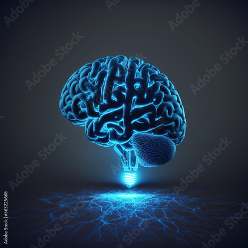  Generative AI. neon brain in a light bulb