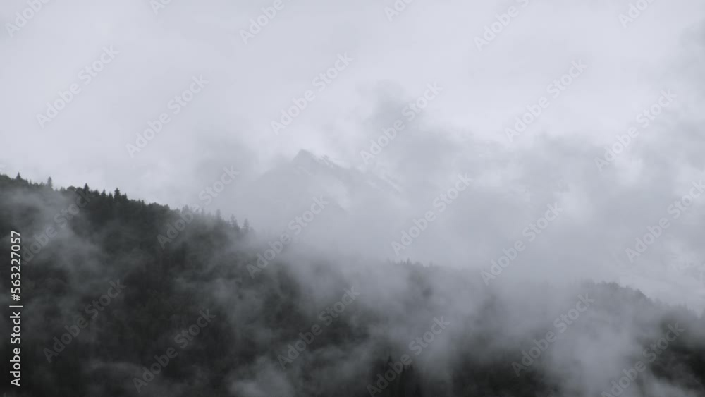 Morning fog and clouds over the mountains and trees Morning fog and clouds over the mountains and trees