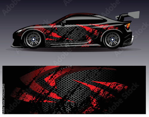 Car wrap design vector. Graphic abstract stripe racing background kit designs for wrap vehicle  race car  rally  adventure and livery photo