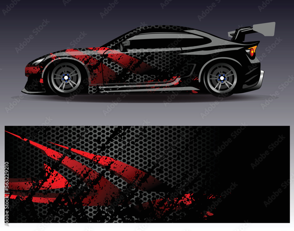 Car wrap design vector. Graphic abstract stripe racing background kit designs for wrap vehicle race car rally adventure and livery Car wrap design vector. Graphic abstract stripe racing background kit designs for wrap vehicle race car rally adventure and livery
