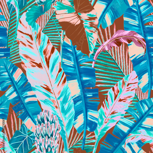 Tropical Leaves Palm Jungle Seamless Pattern