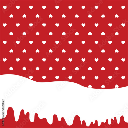 Red background sky with white falling heart to the field. Place for text. Happy Valentine's day template empty space Vector illustration