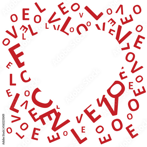 Valentine’s day postcard red typography love letter with heart in the center on white background Vector illustration