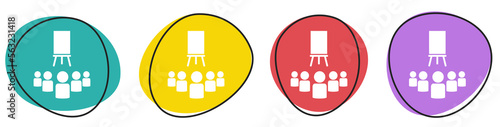 Banner mit 4 bunten Buttons: Lernen in der Gruppe, Kurs oder Seminar photo