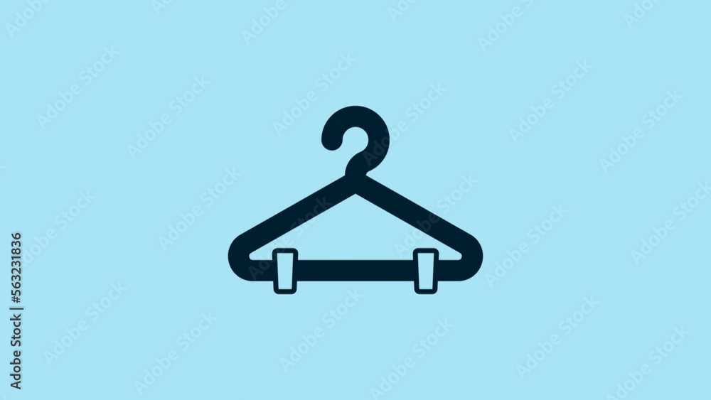 Blue Hanger wardrobe icon isolated on blue background. Cloakroom icon. Clothes service symbol. Laundry hanger sign. 4K Video motion graphic animation Blue Hanger wardrobe icon isolated on blue background. Cloakroom icon. Clothes service symbol. Laundry hanger sign. 4K Video motion graphic animation