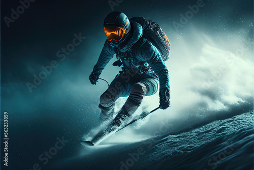 Winter sport, Skier downhill with the perfect trick. Ai generative