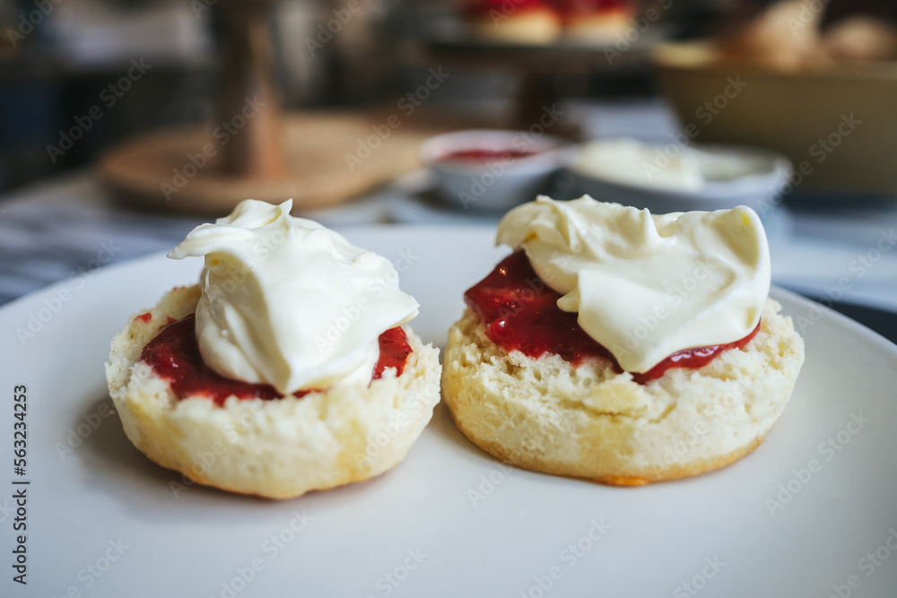 Scones with strawberry preserves and cream a popular afternoon snack in Australia