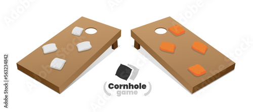 cornhole game with board and bag