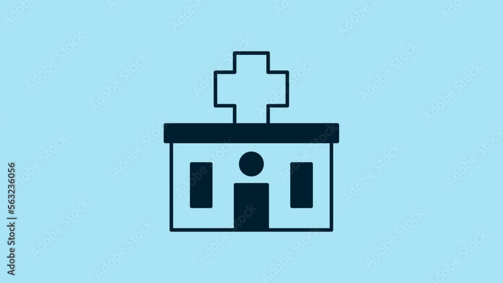 Blue Medical hospital building with cross icon isolated on blue background. Medical center. Health care. 4K Video motion graphic animation Blue Medical hospital building with cross icon isolated on blue background. Medical center. Health care. 4K Video motion graphic animation