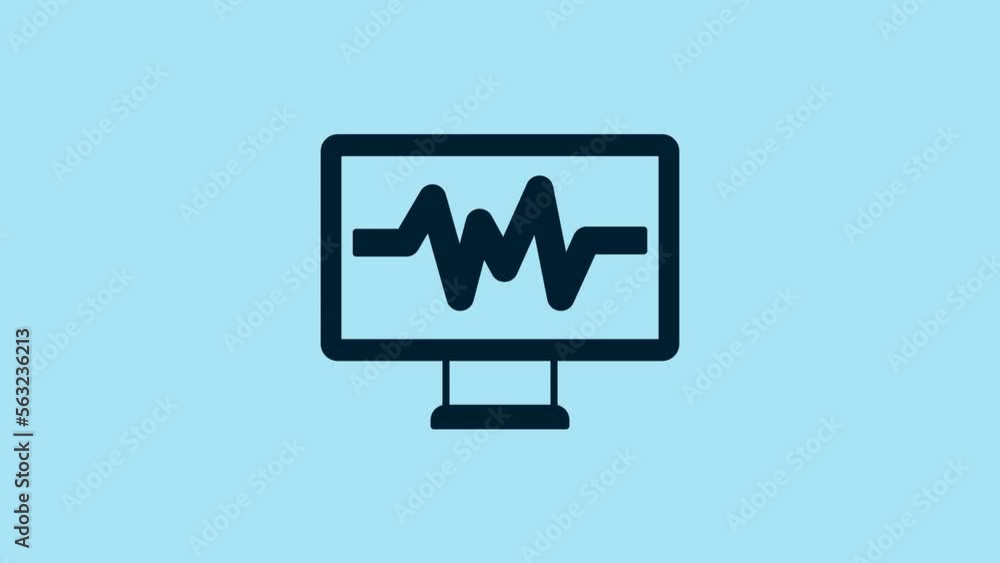 Blue Computer monitor with cardiogram icon isolated on blue background. Monitoring icon. ECG monitor with heart beat hand drawn. 4K Video motion graphic animation Blue Computer monitor with cardiogram icon isolated on blue background. Monitoring icon. ECG monitor with heart beat hand drawn. 4K Video motion graphic animation