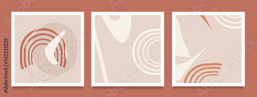Set of Wave Stripe. Backgrounds with geometric shapes of lines and circles in boho style. Geometry bauhaus for wallpaper, background, wall decor, cover, print, card, branding. Vector illustration.