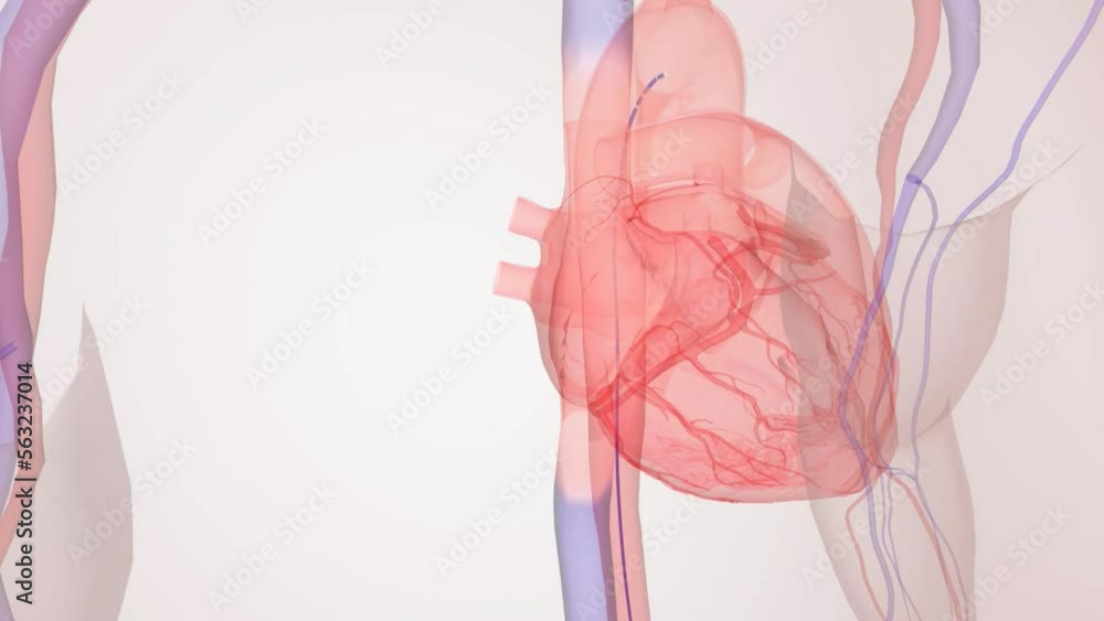 Using a local anesthetic, a catheter is inserted into a vein or artery