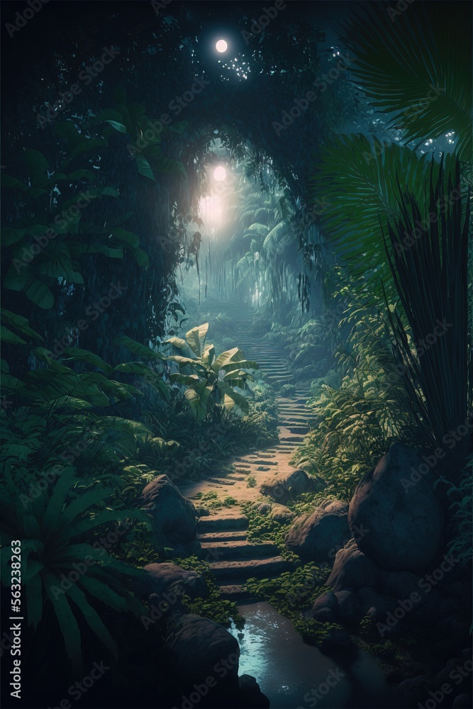 Obraz premium Jungle or forest illustration. Generative AI