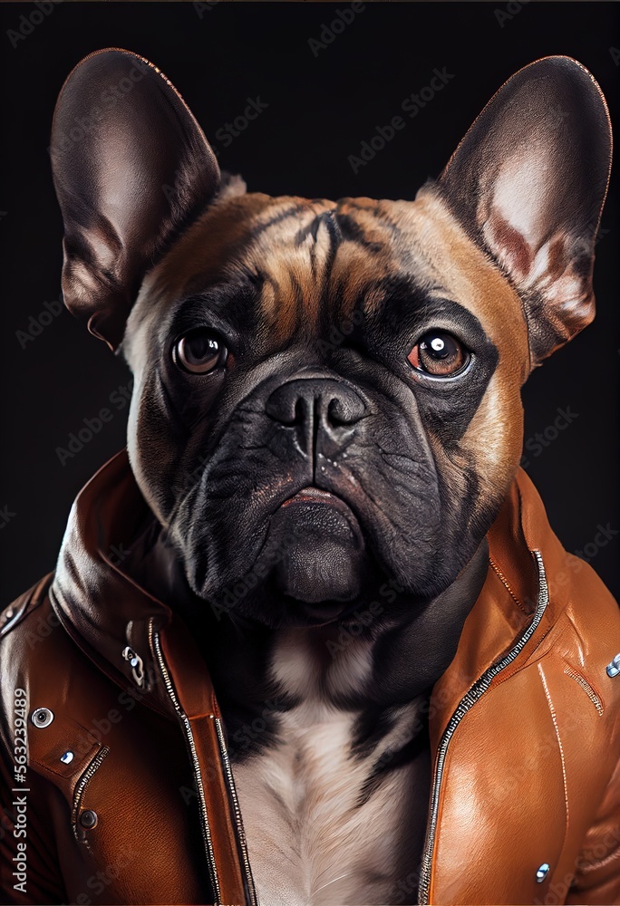 French Bulldog wearing a leather jacket - Dog Breed Portrait