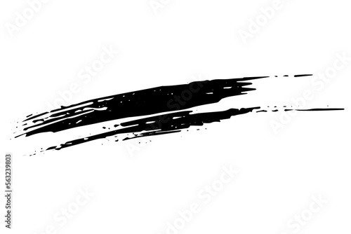 Black stain of paint brush isolated on white background. Hand-drawn spot of paint, ink. Grunge dye splash. Dry brush technique. Copy space banner. Vector grain illustration for substrate, base, frame