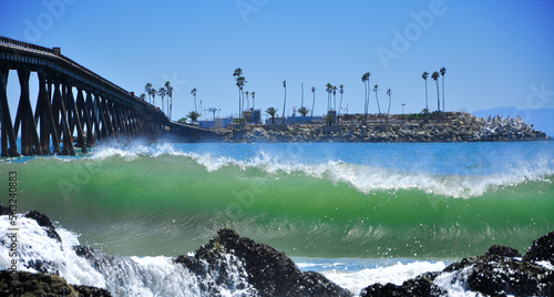 Beautiful surfing waves at Santa Barbara Beach, California, USA