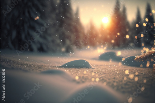 Winter Snow, Snow Flakes, Bokeh, Bright Background, Copy Space, Generative Ai