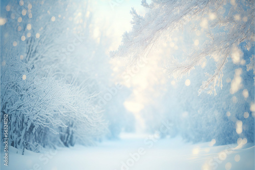 Winter Snow, Snow Flakes, Bokeh, Bright Background, Copy Space, Generative Ai © Saleem