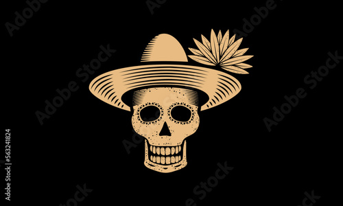 Hand drawn Mexican sugar skull with flowers pattern. Floral skull on white background. Coloring page for adult.