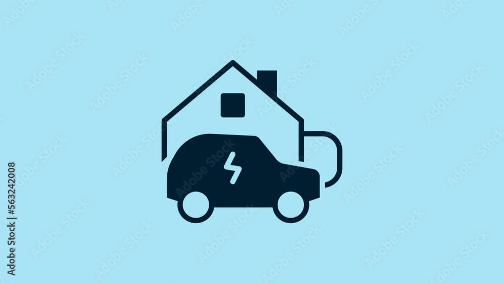 Blue Electric car parking charging at home wall box charger station on house icon isolated on blue background. 4K Video motion graphic animation Blue Electric car parking charging at home wall box charger station on house icon isolated on blue background. 4K Video motion graphic animation