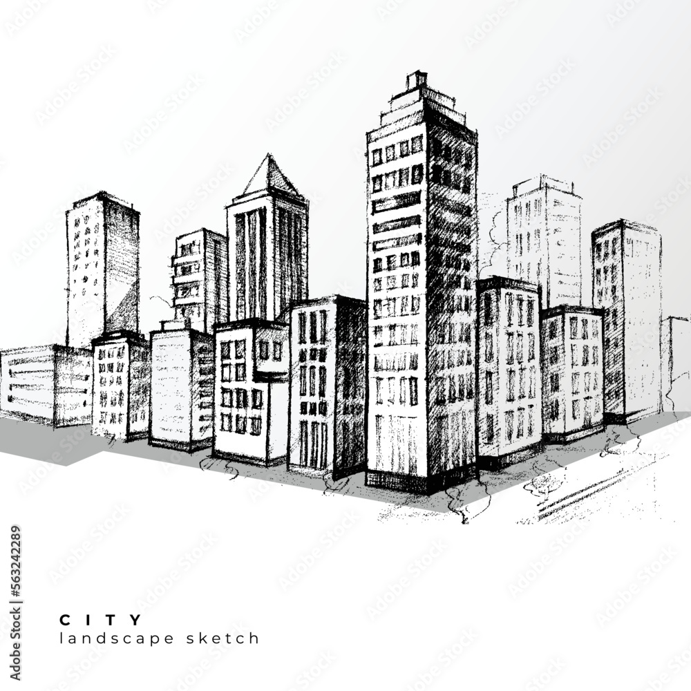 City scape free hand drawing. Vector and illustration