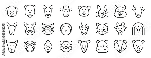 Canvas Print set of 24 outline web animals icons such as puppy, hamster, donkey, sheep, pig,