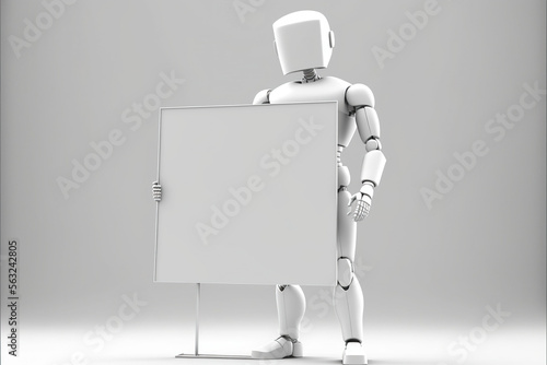 A 3d Minimal Robot Man with A3 Sized white board, Copy Space, Generative Ai