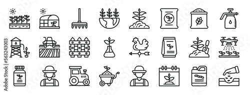 Photo set of 24 outline web agriculture icons such as grow plant, greenhouse, garden f