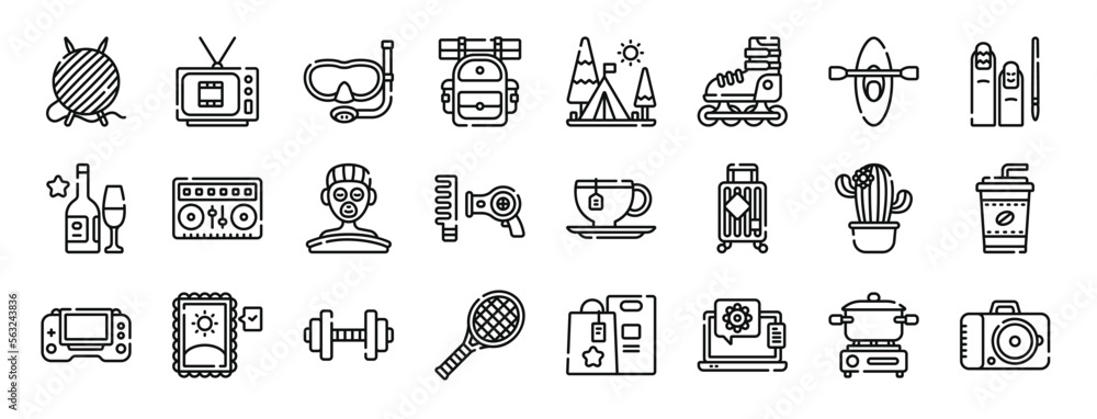 set of 24 outline web hobbies and free time icons such as stitching ...