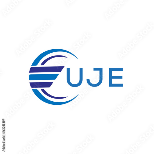 UJE letter logo. UJE blue image on white background. UJE vector logo design for entrepreneur and business. UJE best icon.	
 photo