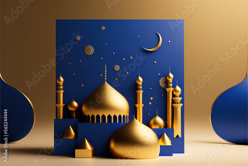Ramadan Kareem Islamic Background, Mosque, Copy Space, Generative Ai