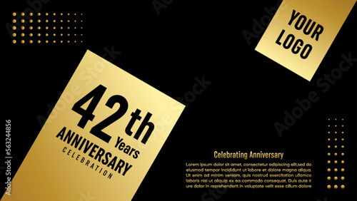 42th Anniversary Celebration template design with gold color for anniversary celebration event, invitation card, greeting card, banner, poster, flyer, book cover. Vector Template photo