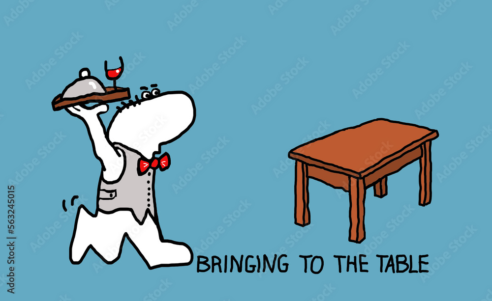 Bring to the table - idiom in the workplace cartoon