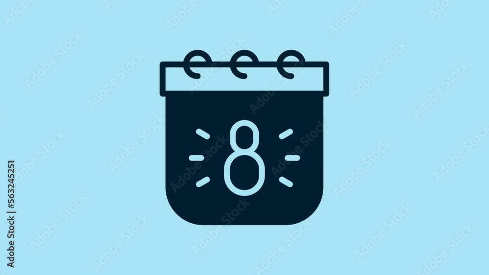 Blue Calendar with 8 March icon isolated on blue background. International Happy Women Day. 4K Video motion graphic animation Blue Calendar with 8 March icon isolated on blue background. International Happy Women Day. 4K Video motion graphic animation