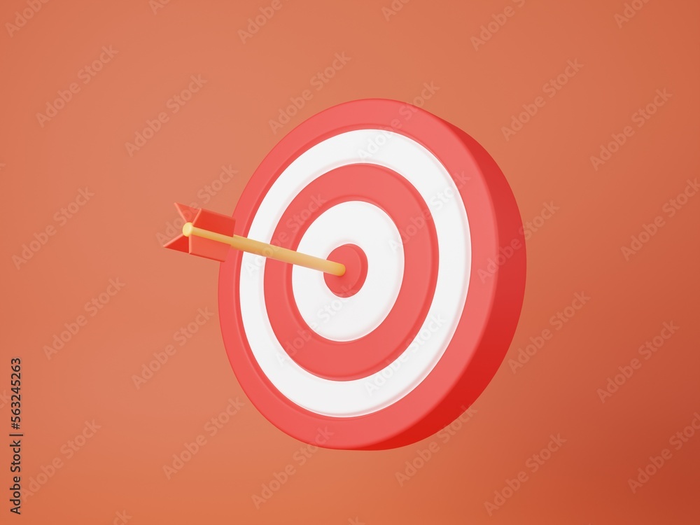 Arrow hit the center of red target. Business target achievement concept, and goal of success.3d render illustration Arrow hit the center of red target. Business target achievement concept, and goal of success.3d render illustration