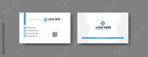 Waite business card with blue color, clean visiting card layout design photo