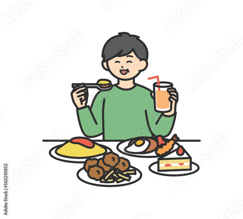 暴飲暴食する男性のイラスト素材