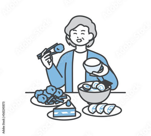 暴飲暴食する女性のイラスト素材