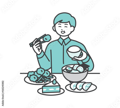 暴飲暴食する男性のイラスト素材