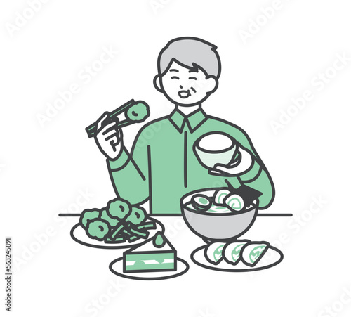 暴飲暴食する男性のイラスト素材