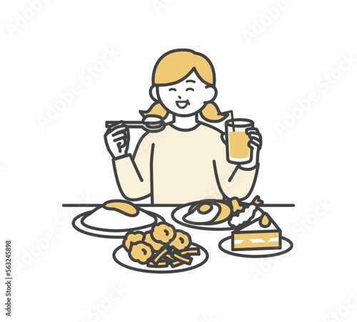 暴飲暴食する男性のイラスト素材