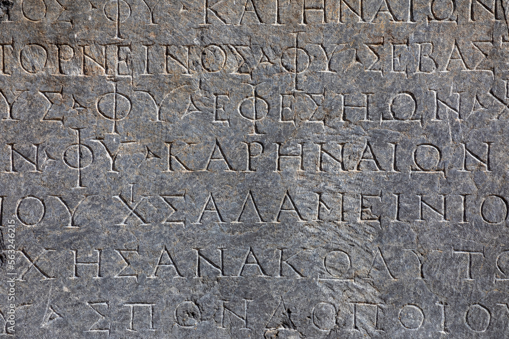 Close-up background view of Roman script samples