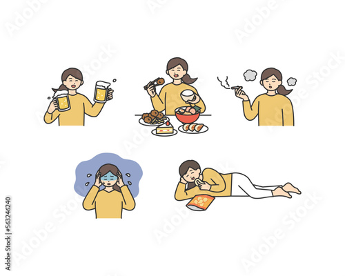 生活習慣を引き起こす習慣のイメージイラスト素材