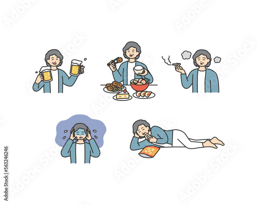 生活習慣を引き起こす習慣のイメージイラスト素材