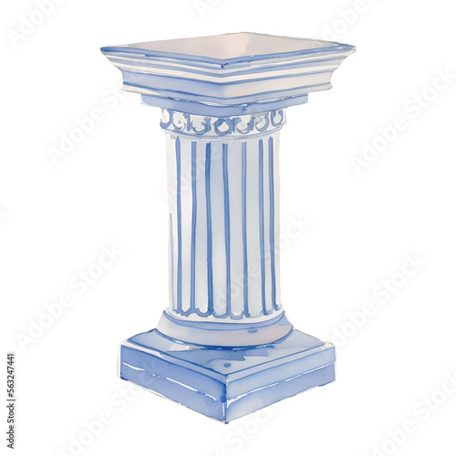 roman column digital drawing with watercolor style illustration