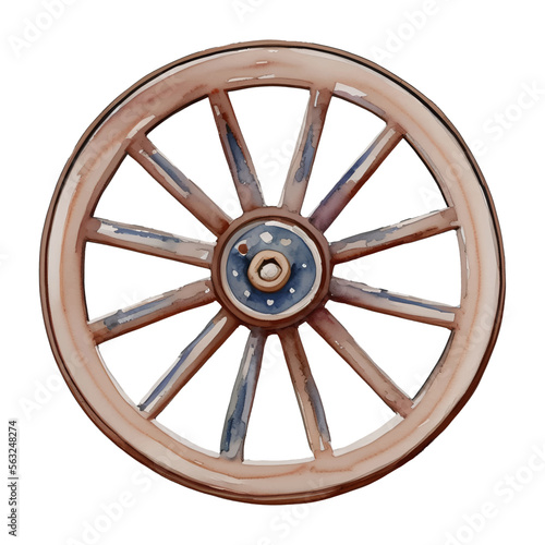 wooden wheel digital drawing with watercolor style illustration